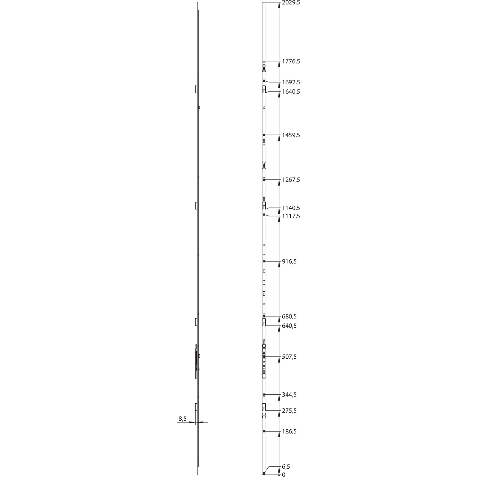 Winkhaus Stulpflügelgetriebe GASK.GZ.2225-4, 4 Schließbleche
