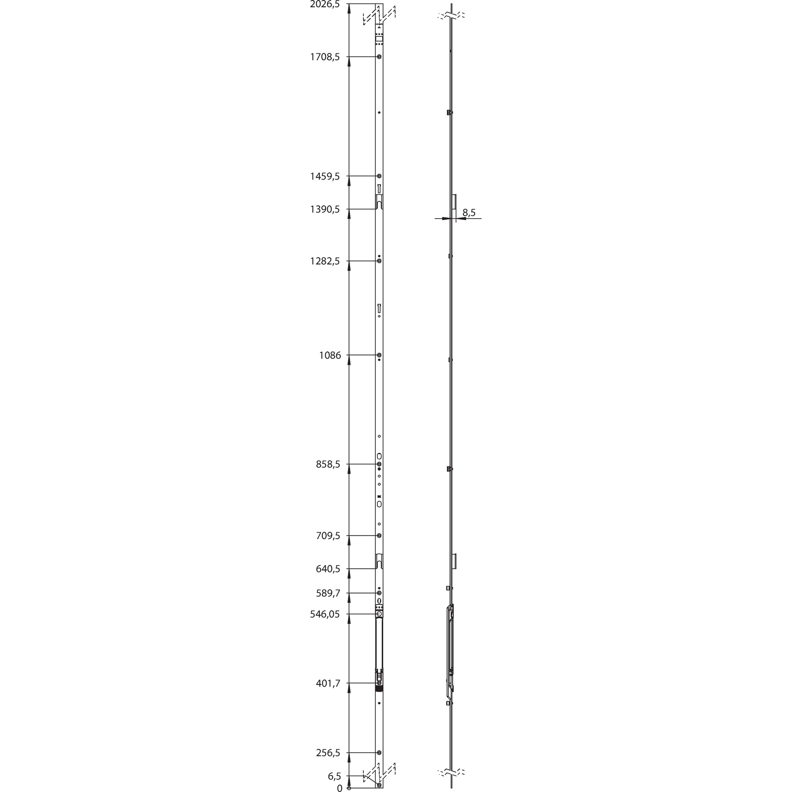 Winkhaus Stulpflügelgetriebe GASK.2225-2, 2 Schließbleche